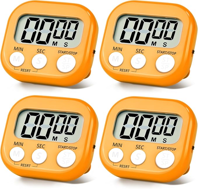 4 Pack Orange Digital Kitchen Timer Magnetic Digital Timer with Big Display Loud Ring Cooking Timers for Cooking, Game, Gym, Break Time, Classroom(4, Orange)