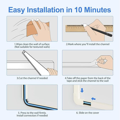 Yecaye Cord Hider, 113in Medium Cord Covers for Wires on Wall, Cord Organizer for 2-3 Wires, Easy Install Cable Management Kit, TV Cable Hider for Home Office, W0.95in H0.55in, Beige