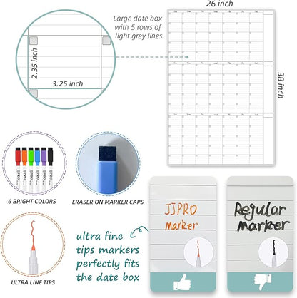 Dry Erase Wall Calendar 3 Month Calendar - Blank Undated Reusable Quarterly Calendar - Whiteboard Premium Laminated Poster - Laminated Office Jumbo 38x26 Inches Wall Calendar (Vertical)