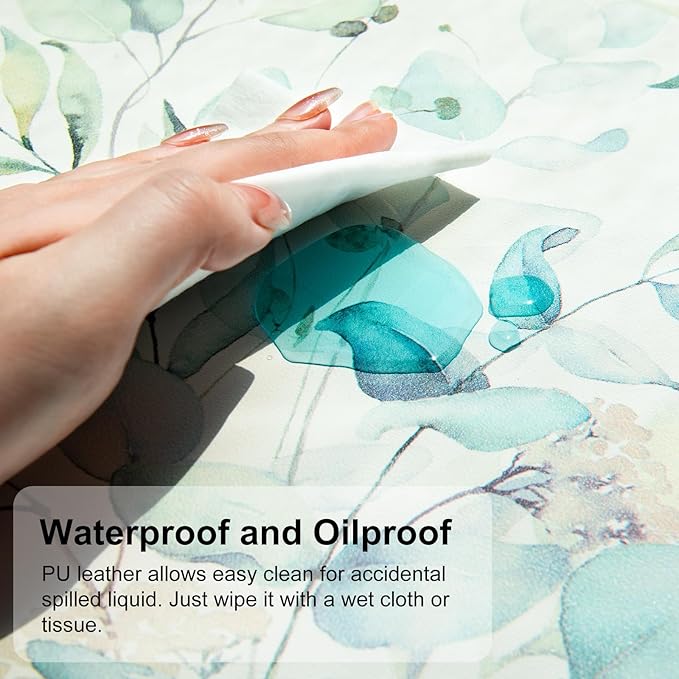 QIYI Large Mouse Pad, Cute Green Leaves Desk Mat for Desktop, Women Girls Office Décor Desk Accessories, PU Leather Waterproof Gaming Mousepad, Eucalyptus Leaf Desk Pad Computer Mat, 31.5" x 11.8"