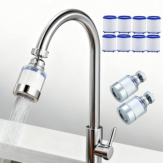 2 Pack Sink Water Filter Faucet, Universal 360 ° Rotating Bathroom Sink Filter, Kitchen Faucet Water Filter Removes Chlorine Fluoride Heavy Metals Hard Water for Home Bathroom Kitchen (2 Pack-Blue)