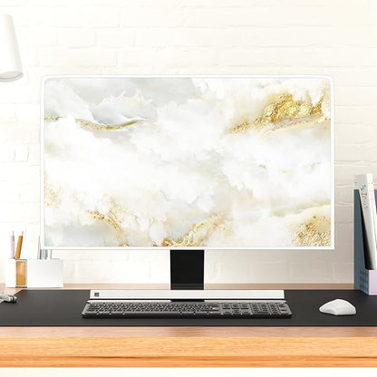 Baocicco White Gold Waterproof TV Display Screen Cover with Abstract Texture Marble Design 75 Inch Television Covers Sleeve Compatible with LCD LED PC Desktop and Home Hanging TV