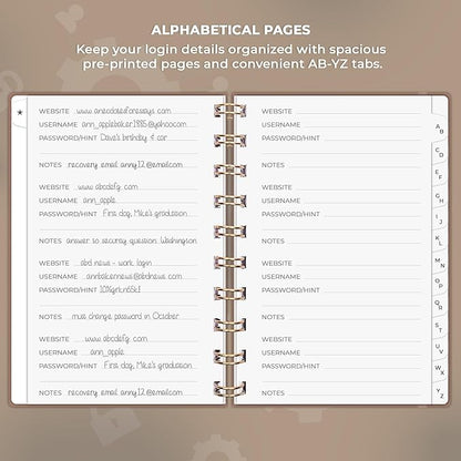 Clever Fox Password Book Spiral – Mini Internet Address & Password Organizer with Laminated Alphabetical Tabs – Small Password Keeper Journal – Hardcover, Pocket Size, 4.7x5.7” (Dark Terraсotta)