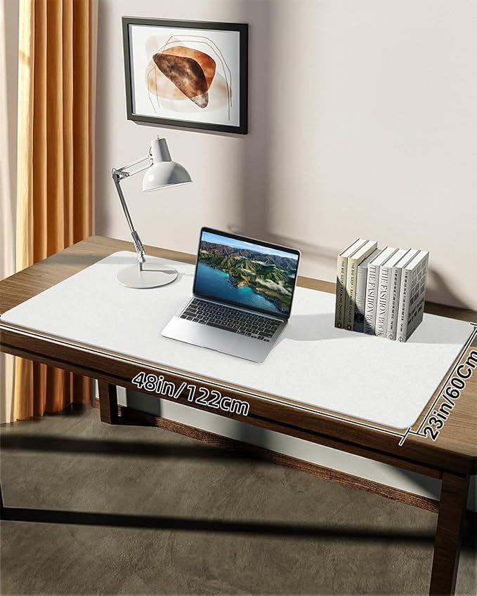 Desk mat Large, Leather Desk Pad Protector,Office Desk Mat,Mouse Pad, Non-Slip Desk Blotter, Laptop Desk Pad, Waterproof Desk Writing Pad for Office&Home (Ivory White, 48" x 24")