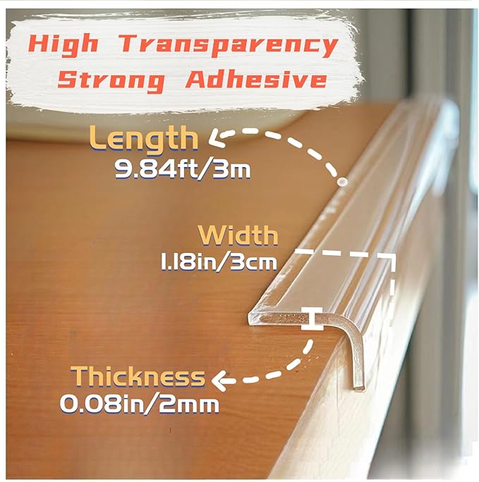 Clear Edge Protector, 1.18in Width x9.84ft Length(3cmx3m) Self-Adhesive Table Edge Guard,Sharp Edge Wrap Cover Tape，Furniture Corner Protectors