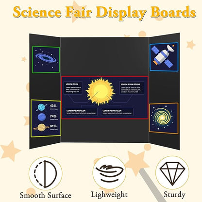 AKONEGE 3PCS Small Trifold Poster Board, 21 x 14 Inches Black Corrugated Cardboards Mini Tri Fold Poster Boards for School Projects, Science Fair, Business Presentations, Exhibitions, Event Display