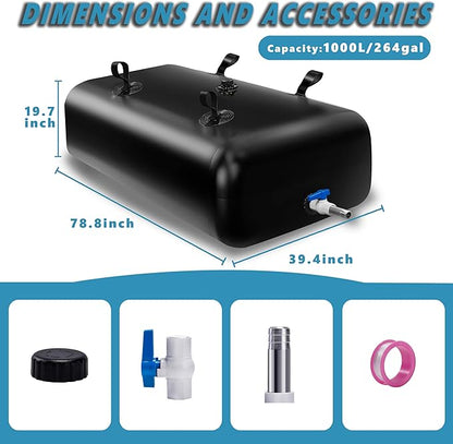 GHOSOONE 1000 L/264 Gal Water Bladder Tank, Foldable Portable Water Storage Container, Emergency Water Bag for RV, Truck Bed, Fire Prevention, Drought Resistance, Black