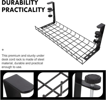 SEWCHICS Under Desk Cable Management Tray Cable Organizer Rack No Drill Black 500Mm Large Capacity Cord Holder for Office and Home Desk Storage