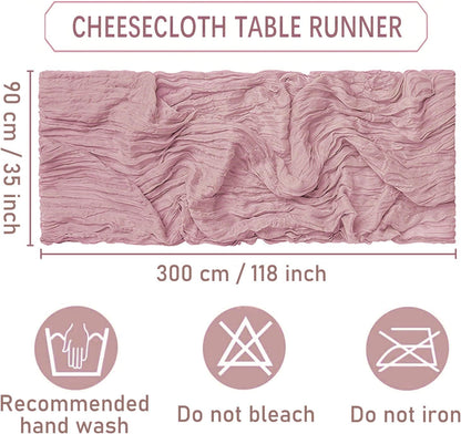 12 Pack Pink Cheesecloth Table Runners 35 x 120 Inch – Rustic Boho Gauze Table Runner for Wedding Arch, Party Decoration, Bridal Shower, Reception, Farmhouse Dining Decor