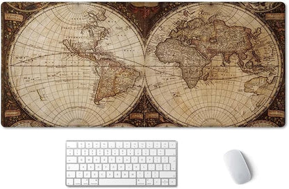 SSOIU Extended Gaming Mouse Pad XXL ArtSo Large Keyboard Mat Long Mousepad Desk Decor Writing Pad Non Slip Rubber Base Stitched Edges for Work, Game, Office, Home, 35.5" x 15.7", Vintage World Map