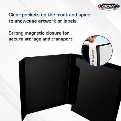 BCW Magazine File Holder - Black | Holds 20 Magazines | Magnetic Closure | Magazine Storage Box Holder | Magazine Box Ideal Organizer for Collectors and Storage Solution for Loose Magazines