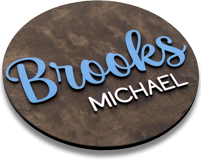 Custom Round Nusery Name Sign, Personalized 3D Baby Name Announcement Sign, Personalized Wooden Wall Plaque, 3D Wall Art for Children & Kids Rooms, Family Name Signs, 30 Colors (Design 2)