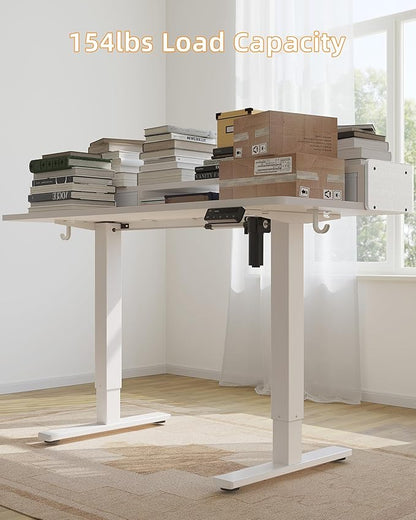 YIHAYO Electric Standing Desk with Drawers, 60 x 24 Inches Adjustable Desk with Storage Shelf, Computer Table with Splice Board for Home Office,White Frame/White Top