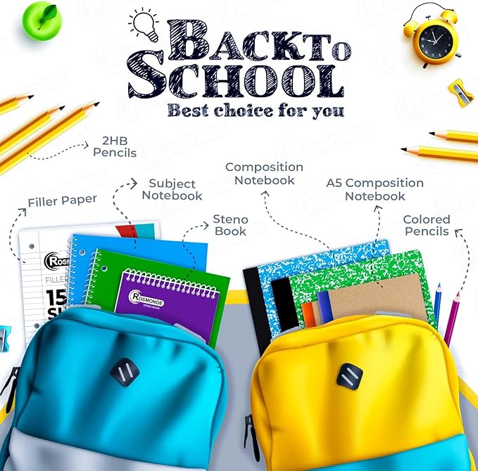 Rosmonde 3 Subject Notebook College Ruled, 6 Pack, 150 Sheets(300 Pages), No-Bleed Paper, 3 Hole Punched, 8x10-1/2, 3 Subject Spiral Notebook for School, Home & Office, Assorted Colors