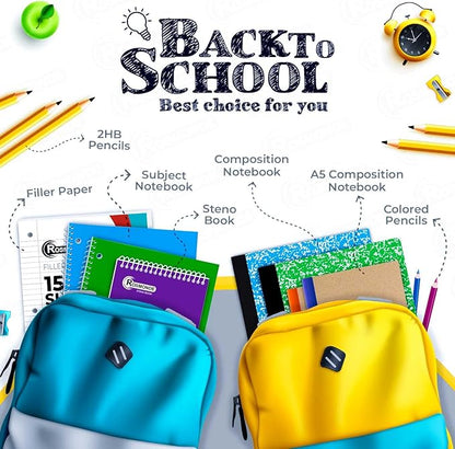 Rosmonde 3 Subject Notebook College Ruled, 6 Pack, 150 Sheets(300 Pages), No-Bleed Paper, 3 Hole Punched, 8x10-1/2, 3 Subject Spiral Notebook for School, Home & Office, Assorted Colors