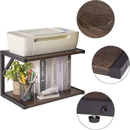 IBUYKE 2-Tier Desktop Printer Stand Holder, Multi-Purpose Desk Organizer Storage Shelf, Book Shelf Printer Shelf for Fax Machine, Scanner, Files, Books, Dark Grey UTLJ004G
