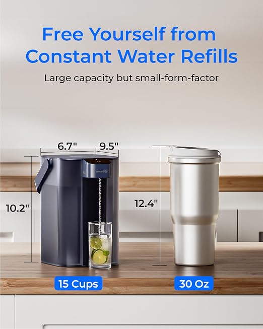 Waterdrop ED01B Electric Water Filter Pitcher, NSF/ANSI 42&53&401&372, Blue | 200-Gallon Long-Life, Reduce 99.6% of Lead and 45+ Impurities, 15-Cup, Rechargeable Instant Dispenser, Does not Lower TDS