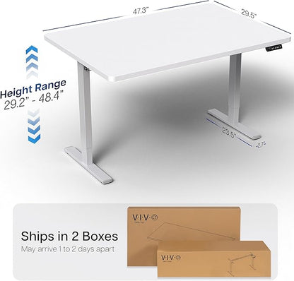 VIVO Electric 48 x 30 in Standing Desk, Memory Height Adjustment, 1B Series, Holds 220 lbs, One-Piece White Top, Gray Frame, DESK-KIT-1G5W