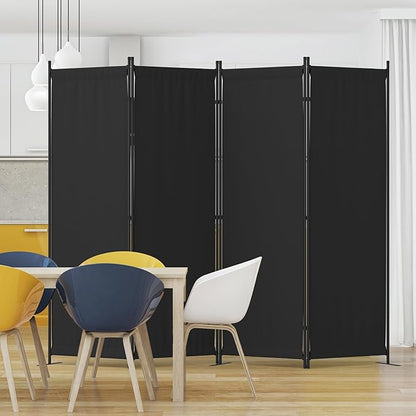Kecreque Room Divider 4 Panel Partition Room Dividers & Folding Privacy Screens w/ 3 Metal Feet 6FT Portable Wall Doubles as a Dressing Screen Portable Wall for Office Kitchen Children's Room,Black
