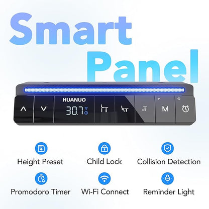 HUANUO AI-Powered Electric Standing Desk with Smart APP, Compatible with Alexa & Google, Adjustable Height, 6 Memory Settings, Sedentary Reminder, Ergonomic Sit-Stand Desk, 48-inch, Light Walnut