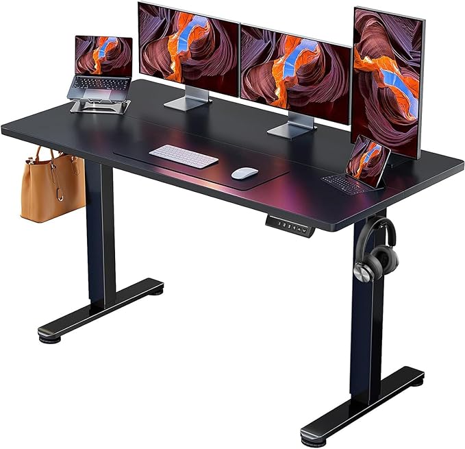 Ergear Height Adjustable Electric Standing Desk, 63x 28 Inches Sit Stand up Desk, Large Memory Computer Home Office Desk (Black), EGESD7B