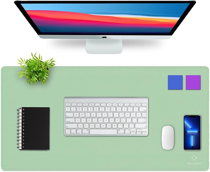 K KNODEL Desk Mat, Blotter, Dual-Sided Office Desk Pad, Waterproof Desk Mat for Desktop, Desk Blotters, PVC Leather Pad Protector (Sharp Green, 31.5" x 15.7")