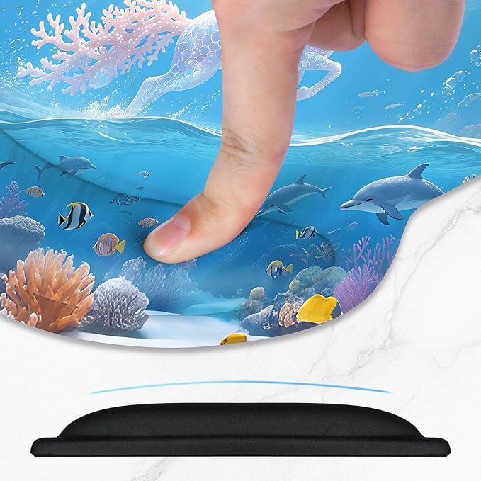 ITNRSIIET Ergonomic Mouse Pad with Comfort Gel Wrist Rest, Non-Slip PU Base, Smooth Textured Surface, Reduces Hand Fatigue & Wrist Pain, 8.7 x 7.2 Inch for Office Gaming Home, Ocean