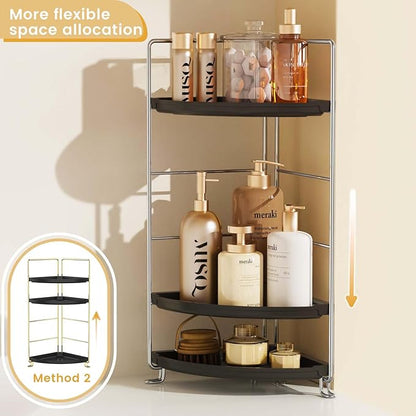 JANUS LiANG 3-Tier Corner Bathroom Organizer Countertop for Storage，Counter Tray and Vanity Organizer，Plastic Counter Organizer for Kithchen, Bathroom, Dresser 10.6 inches (Chrome + Black)