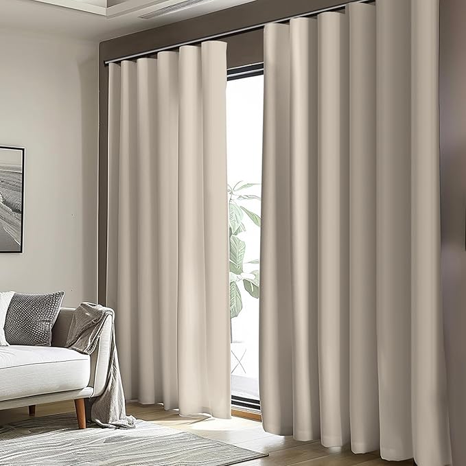 Cbsroro Room Divider Blackout Curtain Track Curtains Wall Dividers Panels Screen for Living Rooms Bedroom Office Privacy Partition Separation, W180 × L84 Inch,1 Panel, Beige