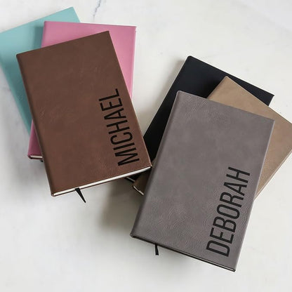 Lifetime Creations Custom Notebook (Turquoise, Vertical Name) - Personalized Hardcover Vegan Leather Writing Journal, Business Meeting Notebook Gift for Professionals, Hard Cover Notepad