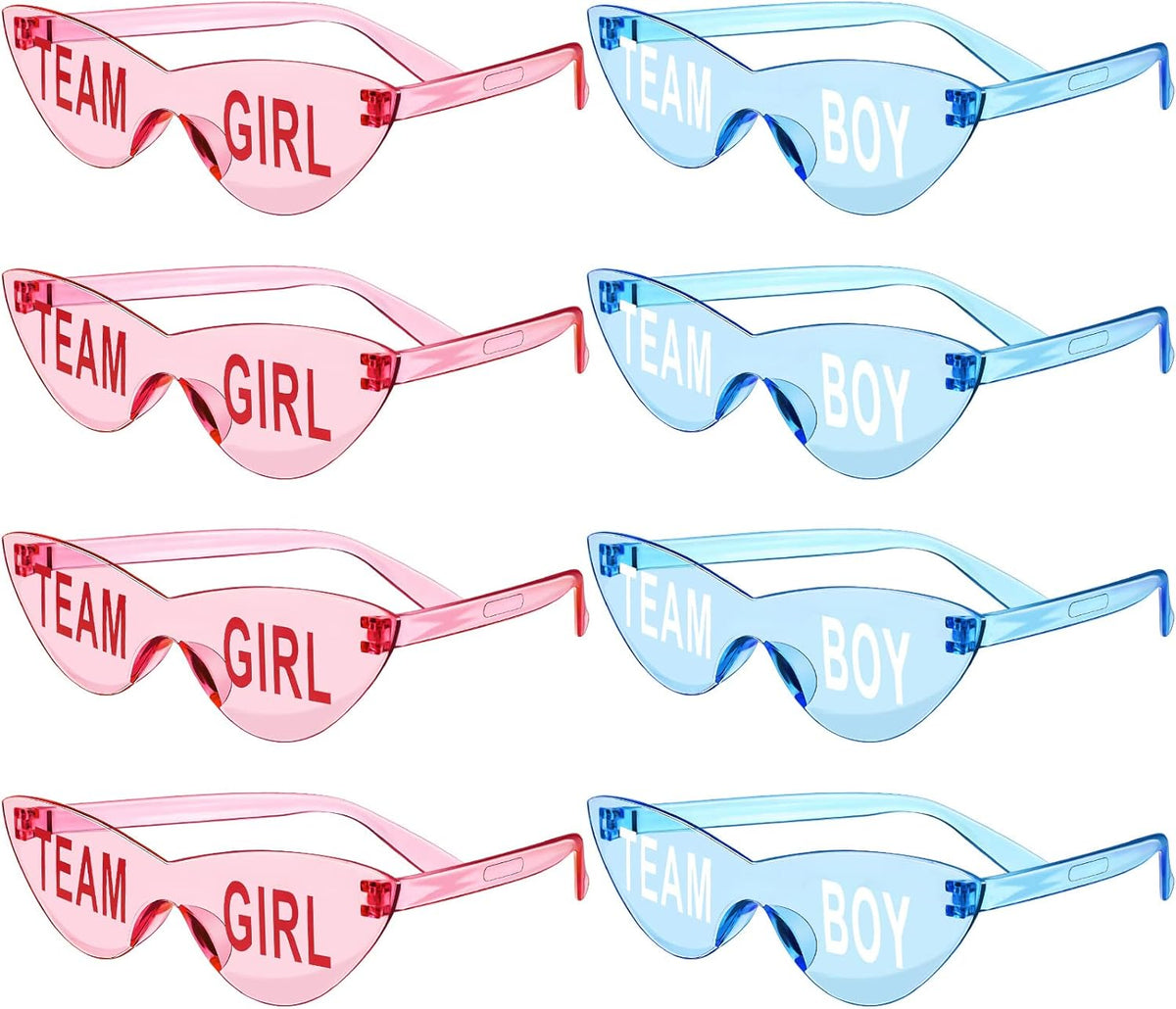 Konohan Gender Reveal Glasses Blue and Pink Sunglasses Frameless Team Girl and Team Boy Decor for Gender Reveal Party