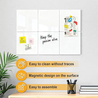 Comix Magnetic Dry Erase Board, 6 Pack, 11.8 x 11.8 Inches, Modular Whiteboard for Fridge, Office and Home, Small White Board Dry Erase Set for Kids, Students, Kitchen Organizer and Planner, White