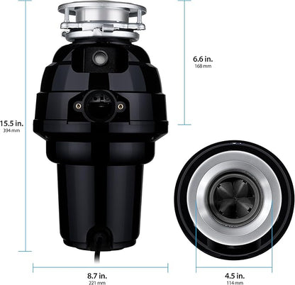 Waste Maid 10-US-WM-658-3B Garbage Disposal Anti-Jam Stainless Steel Food Waste Grinding System, 1-1/4 HP Premium, Black