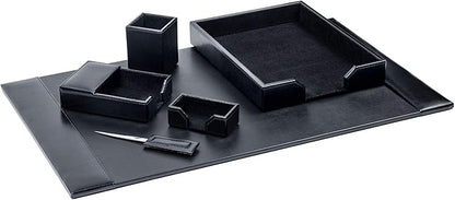 DACASSO Bonded Leather Desk Set - Luxury Leather Desk Pad & Desk Organization Essentials (Black, 6 Piece)