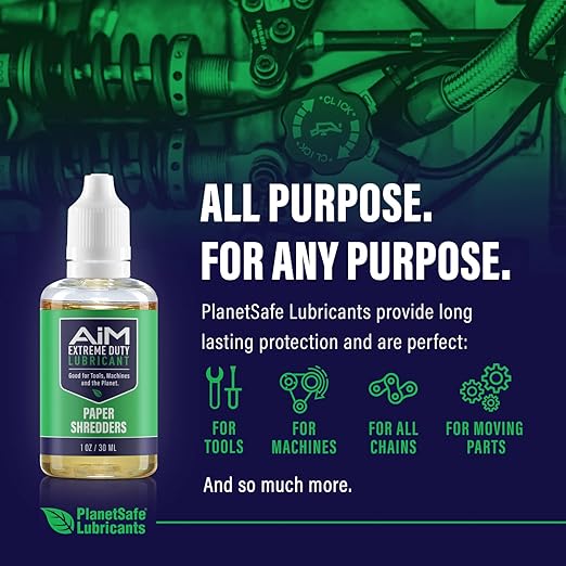 PlanetSafe Lubricants AiM Paper Shredder Oil/Lubricant - 1 oz - Reduces Friction & Noise, Keeps Blades Sharp, Water-Repellent - Ideal for Paper Shredders, Shredding, No Sheets - Made in The USA!