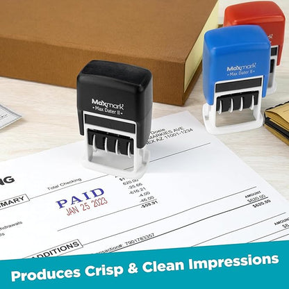 MaxMark Self-Inking Rubber Date Office Stamp with DEPOSITED Phrase & Date - Blue Ink (Max Dater II), 12-Year Band