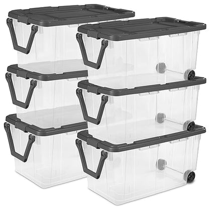 Sterilite 6-Pack Modular Stacker Box, Durable Clear Plastic Storage Bins with Latching Lids, 160 Quart - Stackable Organizing Container Boxes for Closet, Bathroom, and Office
