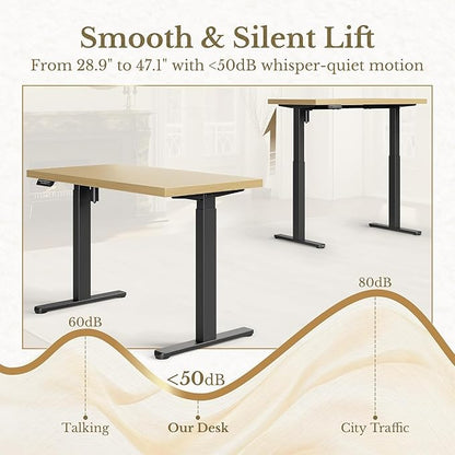 ErGear Height Adjustable Electric Standing Desk, 47.2 x 23.6 Inches Sit Stand up Desk with 1.18" Thickness Whole-Piece Desktop, Memory Computer Home Office Desk (Natural Wavy)