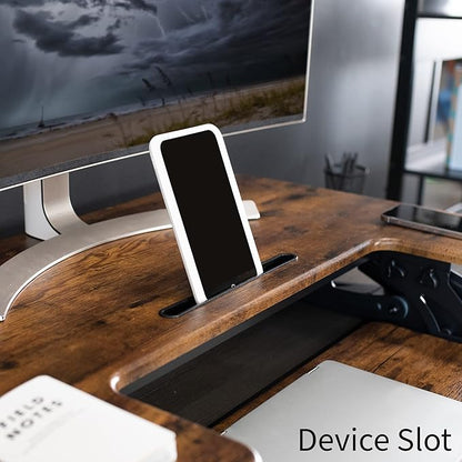 VIVO 42 inch Height Adjustable Stand Up Desk Converter, V Series, Quick Sit to Stand Tabletop Dual Monitor Riser Workstation, Rustic Vintage Brown Top, Black Frame, DESK-V000VLN