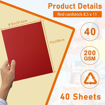 Guakicae 40 Sheets Christmas Red Cardstock 8.5 x 11 Scrapbooking Paper, 200gsm/75lb Premium Red Paper Card Stock for DIY Cards Making, WeddingInvitations, School Crafting, Construction, Art Drawing