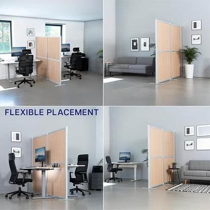VIVO Modular Wall System, 2 PET Panels, Modern Professional Office Cubicle Dividers, Freestanding Privacy-Screen, 66 inches High, Flat Wood, Silver Frame, PP-MWS63C