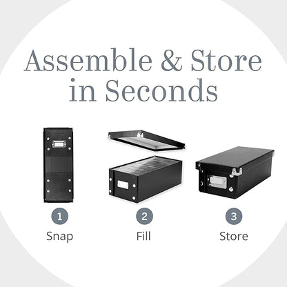 Snap-N-Store Index Card Holder Storage Box - Collapsible Organizer Box fits 1100 Flash Cards - Business, Recipe, or Note Card - 3 x 5, 1 Pack, Black
