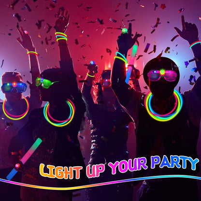 272PCS Glow in the Dark Party Supplies, Party Pack Bulk , 24PCS Foam Glow Sticks & LED Glasses, 24PCS LED Light Up Rings and 200PCS Glow Sticks for Neon Party Decorations, halloween party favors
