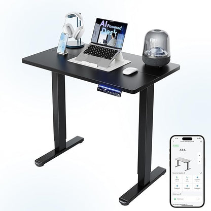 HUANUO AI-Powered Electric Standing Desk with Smart APP, Compatible with Alexa & Google, Adjustable Height, 6 Memory Settings, Sedentary Reminder, Ergonomic Sit-Stand Desk, 32-inch, Black