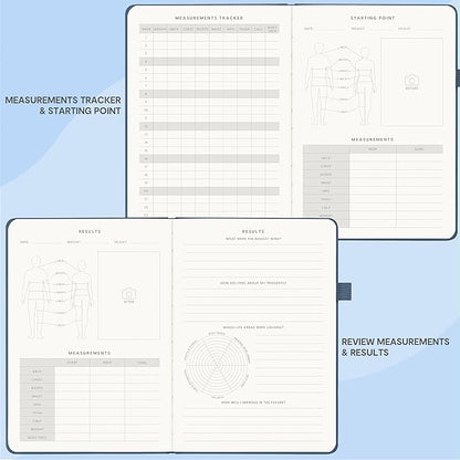 &And Per Se Fitness Workout Journal for Men & Women, Workout Log Book Planner with Daily Diet, Gym Exercise & Training Trackers - Undated, A5 Size, Leather Hardcover (Dark Blue)