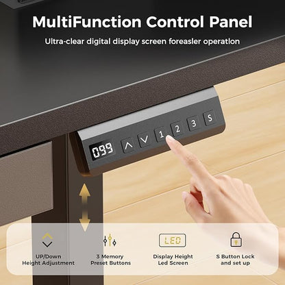 GTPLAYER Electric Standing Desk with Drawers, 55 x 24 Inch Height Adjustable Gaming Desk with Monitor Stand, Power Outlets & LED Lights, Home Office Sit Stand Up Desk with Memory Preset (Black)