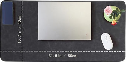 Huicon Faux Leather Desk Mat, 31.5"x15.7" Non-Slip PU Leather Desk Pad, 2mm Thick Desk Blotter with Stiched line, Retro Large Mouse Pad, Laptop Pad for Office & Home Use (Black)