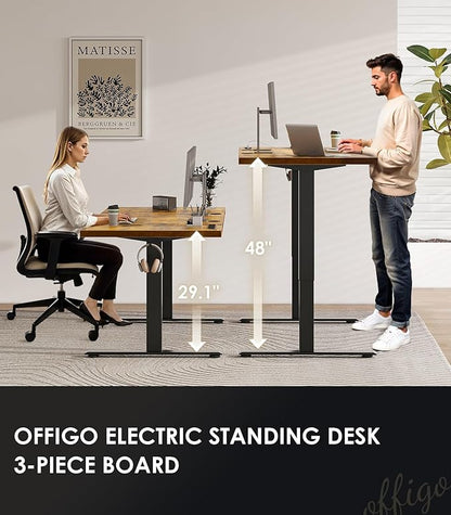 OffiGo 79 Inch Executive Electric Standing Desk, Height Adjustable Desk with Power Outlet & 1.38" Thick 3-Piece Desktop, Sit Stand Computer Desk for Home, Office, Conference Room, Rustic Brown