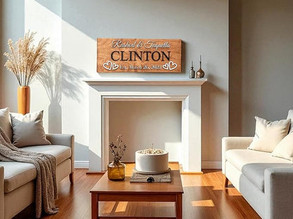 Custom Family Name Sign | Personalized Wooden Wedding Gift | Rustic Last Name Wood Plaque | Established Date Sign |Аnniversаrу (Clinton Style)