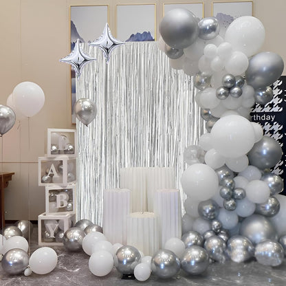 Silver Foil Fringe Curtain 3.3×8.3FT 6 Packs, Metallic Tinsel Curtains Party Streamers for Birthday Graduation Baby Shower Decoration (6pcs,3.3FT×8.3FT, Silver)